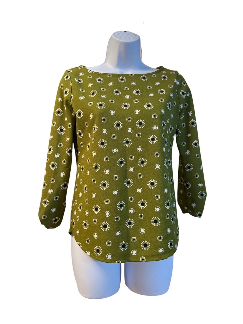 Ann Taylor Factory Petite Olive Green Floral Print Blouse